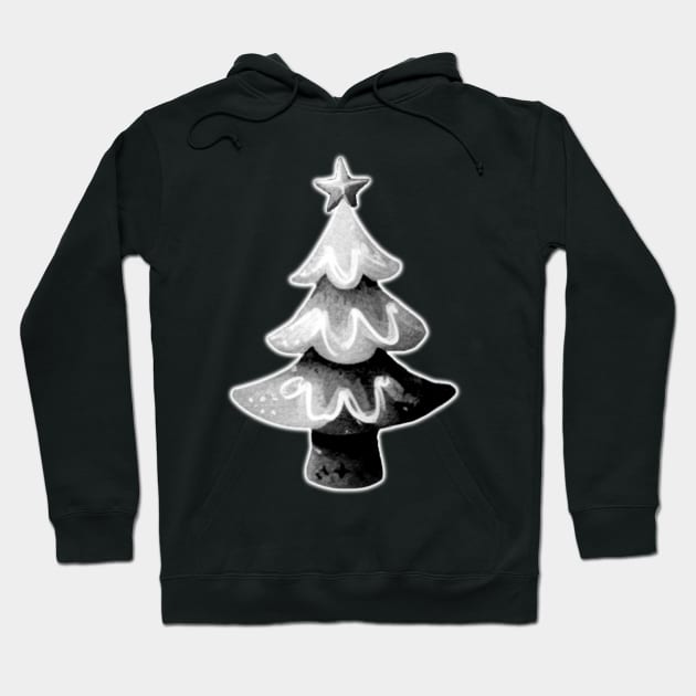Monochrome Christmas Tree - Fir Tree Watercolor Illustration / Painting Hoodie by Star Fragment Designs